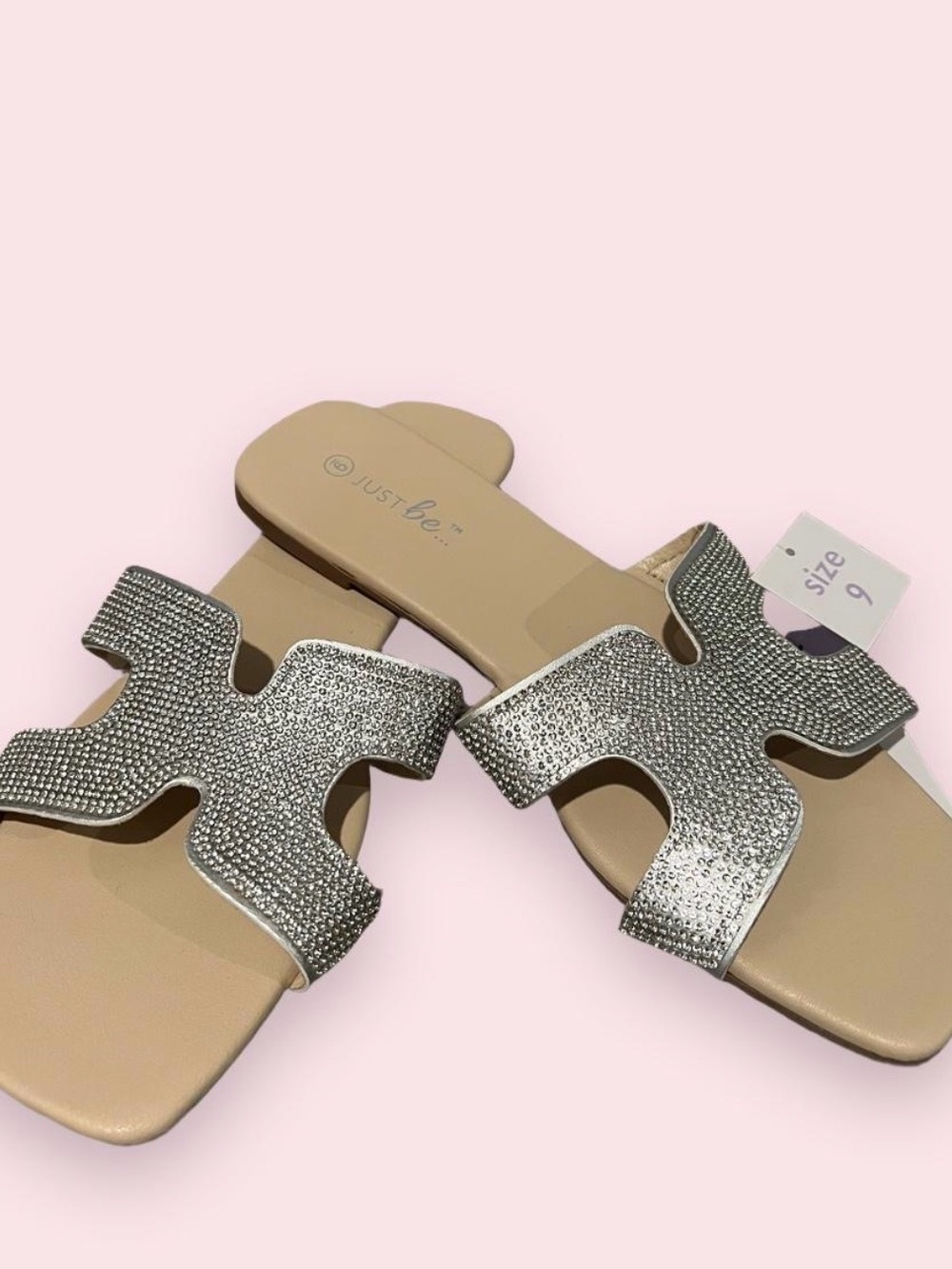 Silver Rhinestone H-Style Slide Sandals